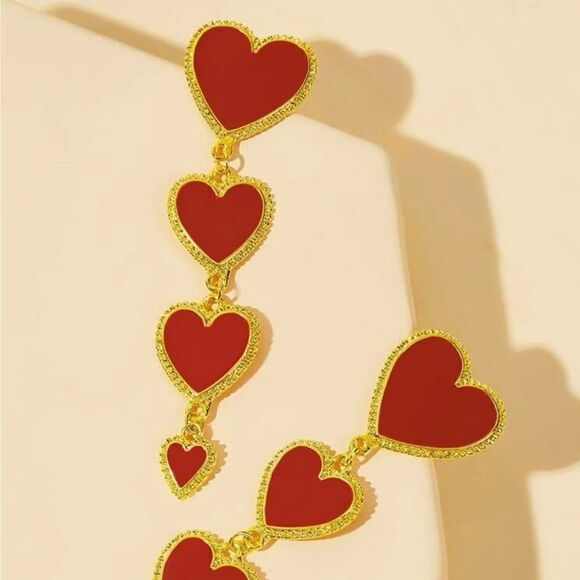 Red Heart Valentine Drop Earrings - Picture 2 of 2